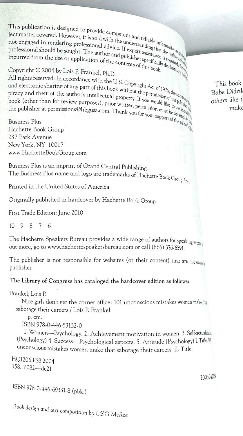 Nice Girls Dont Get the Corner Office: 101 Unconscious Mistakes Women Make That Sabotage Their Careers (A NICE GIRLS Book)     Hardcover – February 11, 2004